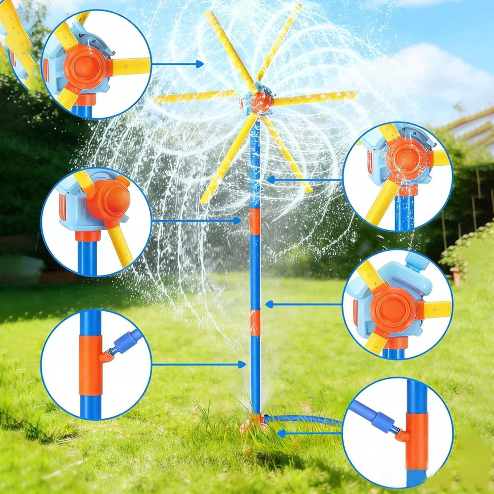 Kids Yard Toys - Kinder-Sprinkler-Windmühle, lustiger Sprinkler mit 54 Düsen,