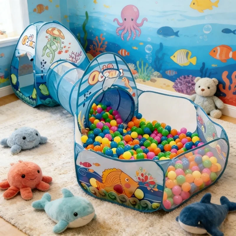 Kids Yard Toys - Tragbares 3-in-1 Kinder-Spielset: Zelt, Bällebad, Krabbeltunnel,